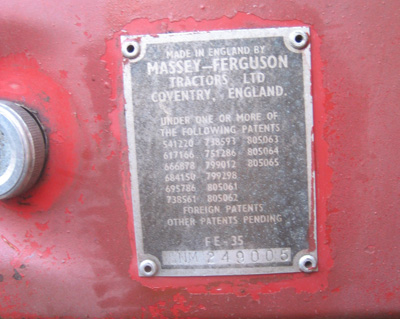 massey 135 serial numbers